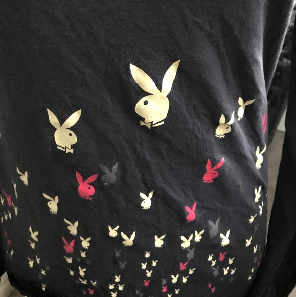 Playboy Black Long Sleeve Top Bunnies Women Size M - Picture 5 of 6